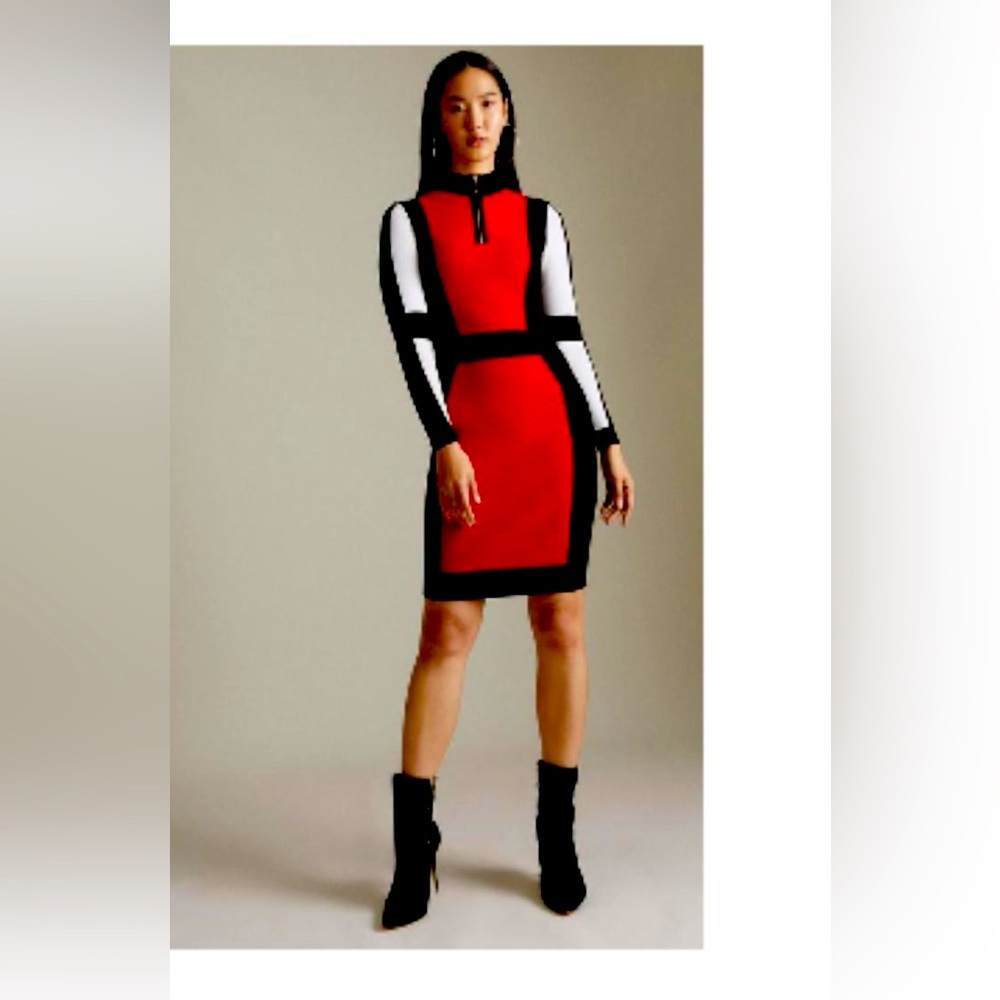 Karen Millen “Ottoman Knit Color Block Fitted” dress, size L. Never worn.